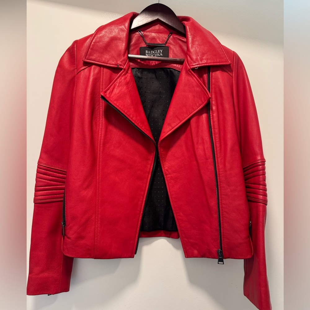 Badgley Mischka Vibrant Red Leather Jacket